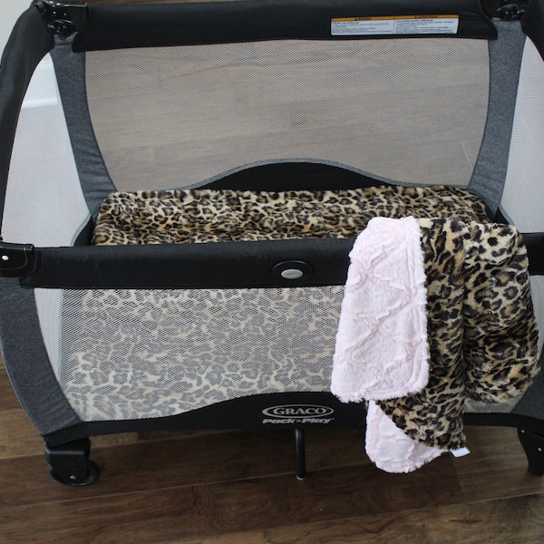 Pack n Play, Portable Crib Minky Crib Sheet, Baby, Toddler, Crib Bedding - Gorgeous and Plush Sand Leopard Minky Faux Fur, Beige, Black