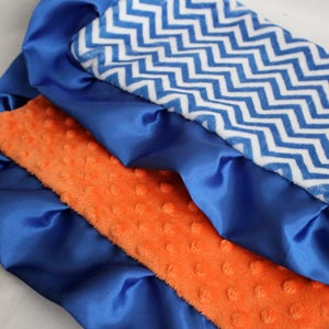 Royal Blue and White Mini Chevron with White Minky Back Blanket, Lovie, Blue Satin Trim, Girls, Boys, Florida Gators Nursery, Crib Bedding image 3