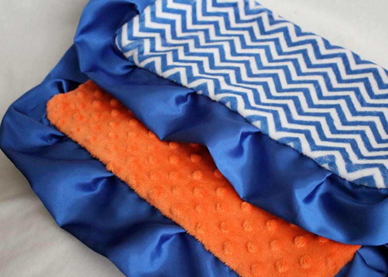 Royal Blue and White Mini Chevron with White Minky Back Blanket, Lovie, Blue Satin Trim, Girls, Boys, Florida Gators Nursery, Crib Bedding image 3