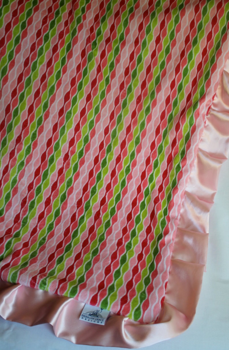 Minky Cuddle Izzy Stripe Melon Baby Blanket With Solid Pink Etsy