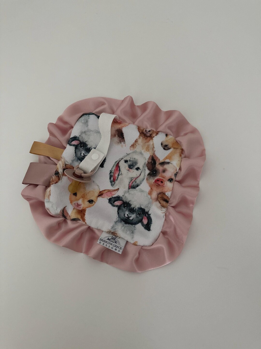 Farm Animals Minky Pacifier Lovie: Rosewater Satin Trim - Etsy