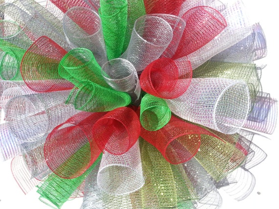 Items similar to Christmas Holiday Ribbon Mesh Wreath on Etsy