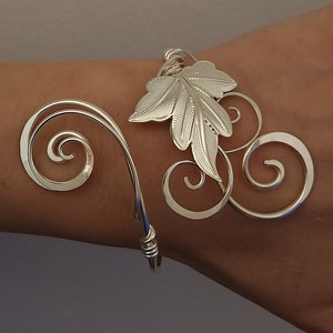 Silver ivy leaf bracelet, handmade forest vine cuff bangle, elven bridal wedding jewellery