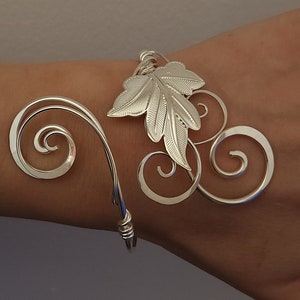 Silver ivy leaf bracelet, handmade forest vine cuff bangle, elven bridal wedding jewellery