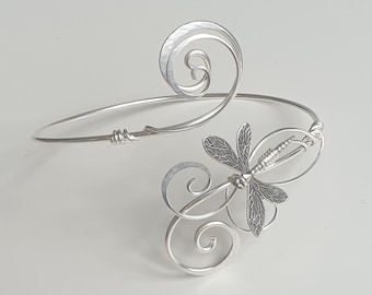 Silver handmade adjustable dragonfly upper arm cuff wrap, Elven fairy, festival, boho band