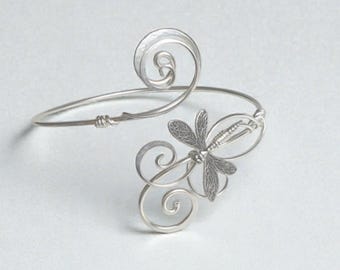 Silver handmade adjustable dragonfly upper arm cuff wrap, Elven fairy, festival, boho band