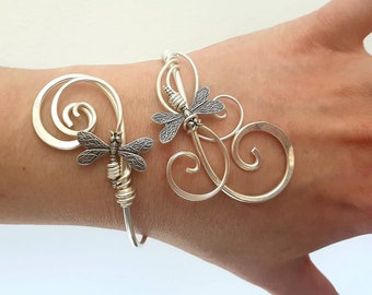 Sterling silver plated dragonfly bracelet, adjustable cuff