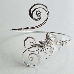 Handmade Sterling Plated Arm Cuff - Ivy Leaf Hammered Jewelry - Adjustable & Custom Fit