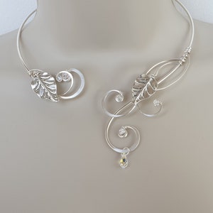 Medieval Renaissance circlet choker silver necklace leaf with crystal elements Elven image 2