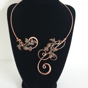 Scottish thistle pure copper necklace, open collar statement anniversary gift, elven bridal choker