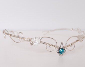 Elven tiara forest crown, handmade wedding circlet, adjustable silver headpiece perfect for medieval ren fairs and handfasting