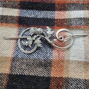 Silver Thistle Kilt Pin for Shawl or Scarf, Handmade in Scotland, knit Sweater Fastener,