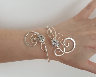 Sterling plated ivy leaf cuff, vine wrap bracelet