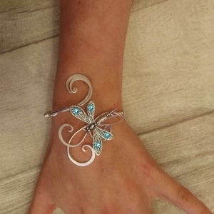 Aquamarine crystal Dragonfly cuff bracelet