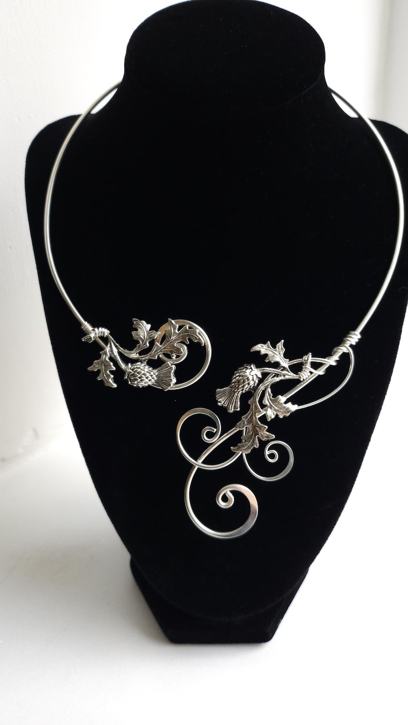 Scottish Thistle Silver Choker: Celtic Elven Bridal Necklace image 2