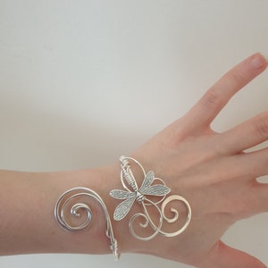 Silver dragonfly bracelet, womens adjustable cuff, memorial gift image 3