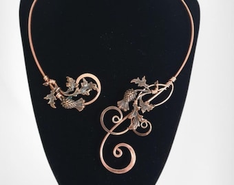 Scottish thistle pure copper necklace, open collar statement anniversary gift, elven bridal choker