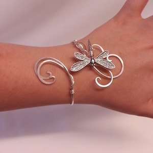 Silver dragonfly bracelet, womens adjustable cuff, memorial gift image 4