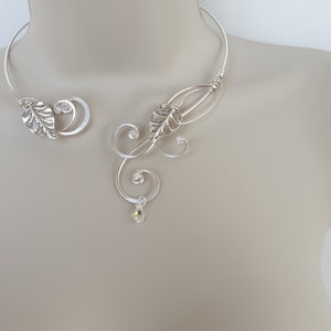 Medieval Renaissance circlet choker silver necklace leaf with crystal elements Elven image 3