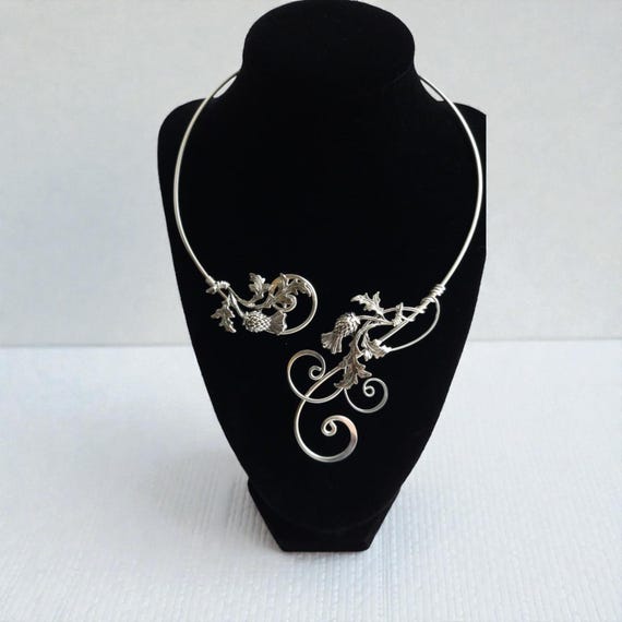 Scottish Thistle Silver Choker: Celtic Elven Bridal Necklace