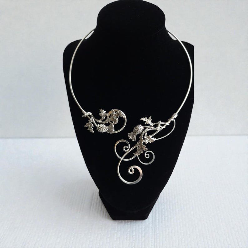 Scottish Thistle Silver Choker: Celtic Elven Bridal Necklace image 1
