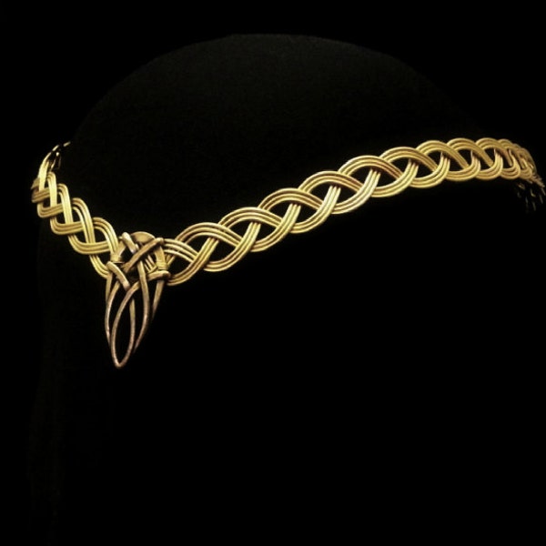 Gold Celtic Handfasting wedding elven tiara, pagan circlet