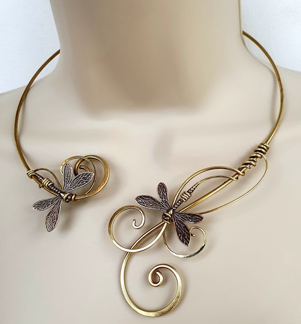 Gold Brass Dragonfly Collar Necklace Choker - Etsy
