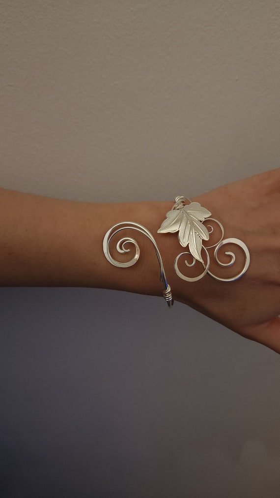 Silver ivy leaf bracelet handmade forest vine cuff bangle elven bridal wedding jewellery Etsy