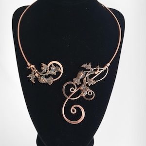 Scottish thistle pure copper necklace, open collar statement anniversary gift, elven bridal choker