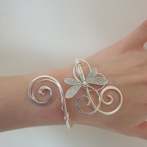 Silver dragonfly bracelet, womens adjustable cuff, memorial gift image 2