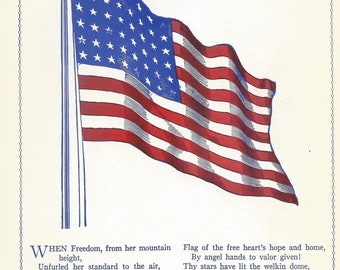 Vintage American Flag Illustration and Poem by Joseph Rodman Drake - Fourth of July Independence Day - Patriotic Home Wall Art Print Decor