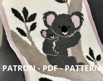 Patrón de koala, diagrama de tejido, diagrama de koala, patrón de tejido, patrón de koala, patrón de animal, familia de koalas, patrón PDF, koala, tutorial de koala