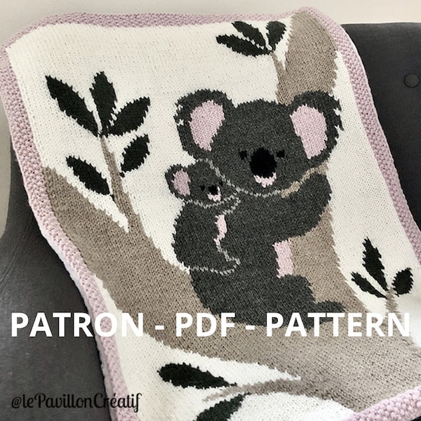 Motif Koala, diagramme tricot, diagramme koala, patron tricot, patron koala, motif animal, famille koala, patron PDF, koala, tutoriel koala