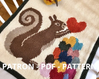 Squirrel pattern, squirrel and hearts, squirrel chart, knitting pattern, squirrel knitting animal pattern, squirrel pattern, blanket pattern