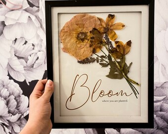 bloom where you are planted flower art / pressed flower wall art / preserved floral artwork / boho wall art / orchid wall art /