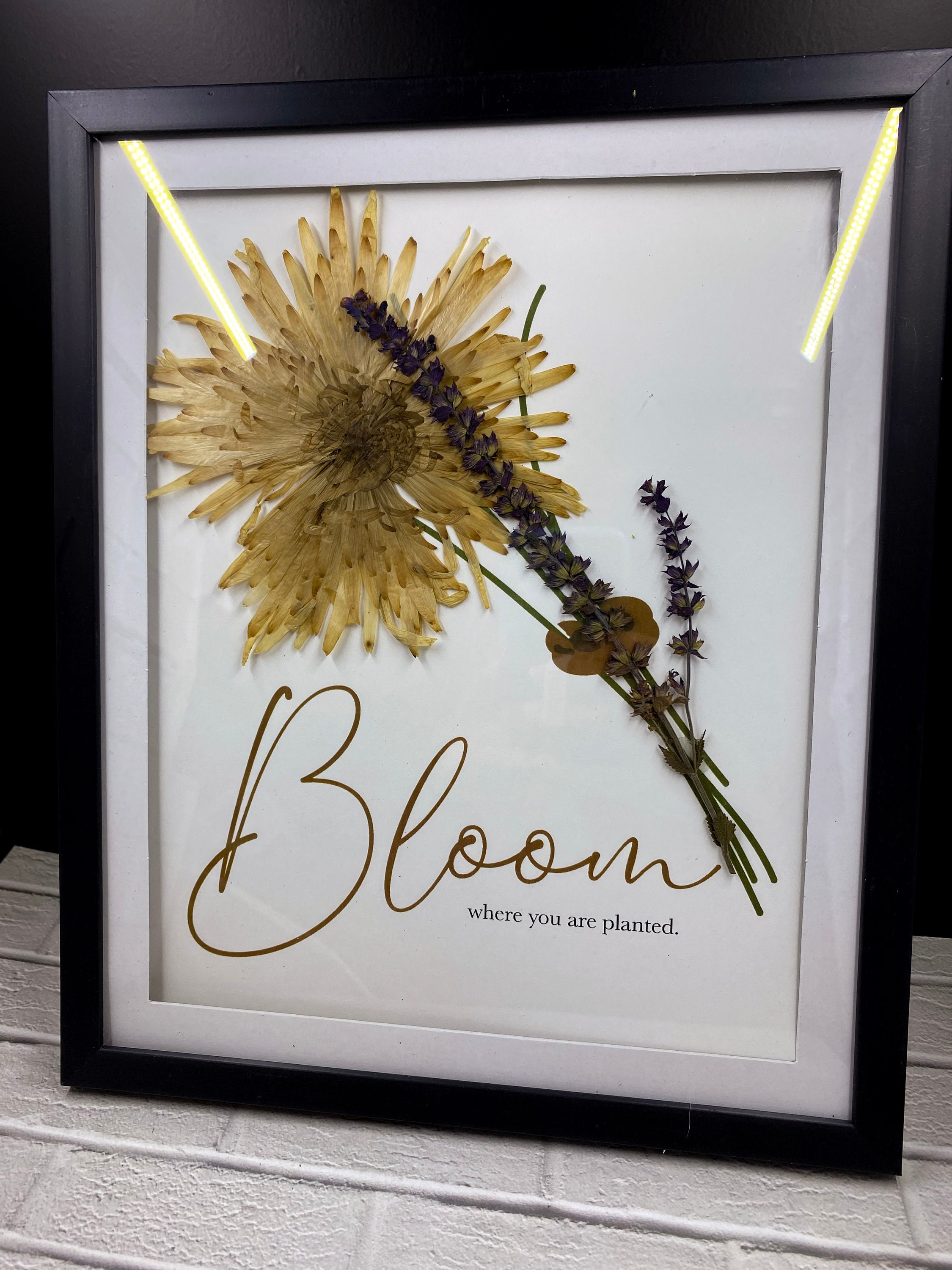 bloom where you are planted flower art / pressed flower wall art /  preserved floral artwork / mixed media nature art / nature art decor /