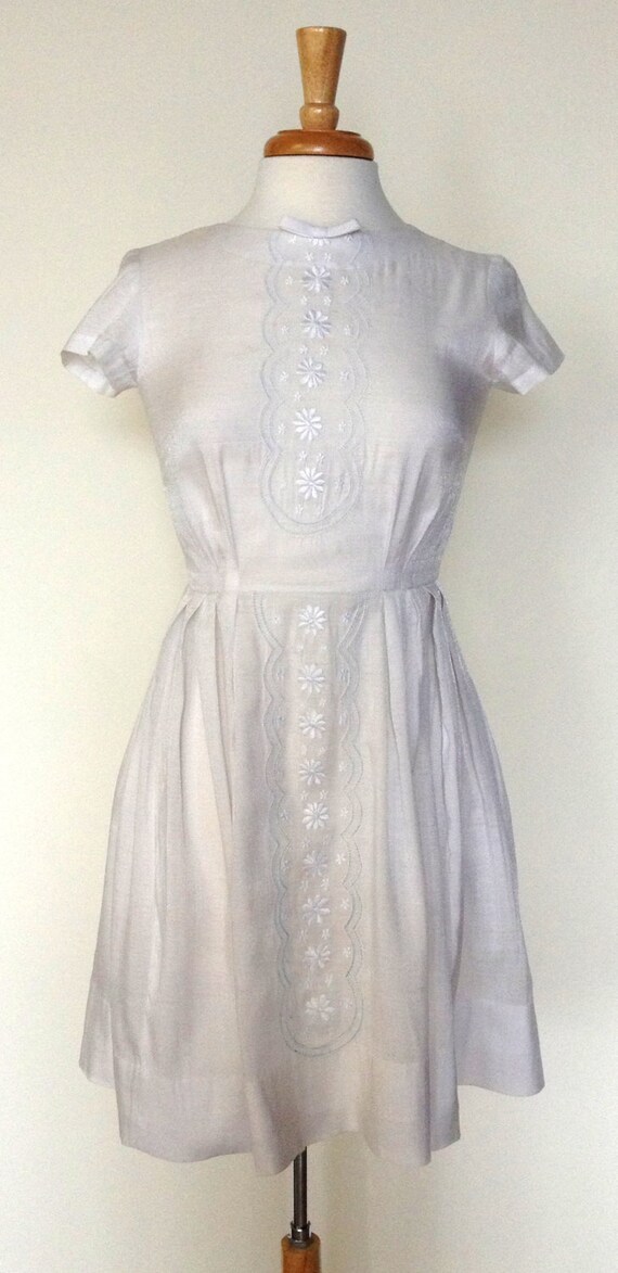 Vintage 1960's White Metallic Boho Babydoll Dress