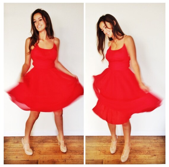 Vintage 1950's Red Chiffon Party Dress