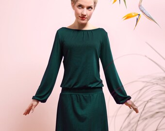 OFERTA 1x tamaño 38 Vestido VALERIA de manga larga, verde abeto