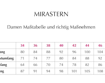 Mirastern Measurement Table for Women
