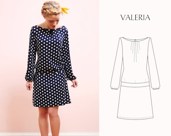 Sewing pattern dress women with jersey sleeves | PDF sewing pattern & sewing instructions size 34 - 48 German VALERIA