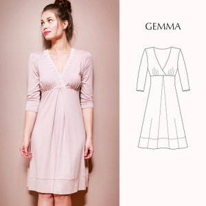 Empire dress pattern for women with jersey sleeves | PDF pattern & sewing instructions size 34 - 48 GEMMA