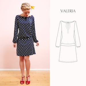 Sewing pattern dress women with jersey sleeves | PDF sewing pattern & sewing instructions size 34 - 48 German VALERIA