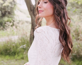 Haut en dentelle de mariée à manches longues en dentelle fine, haut de mariée pour robe de mariée deux pièces FLEUR