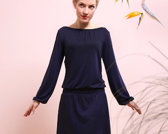VALERIA dress with long sleeves in navy blue