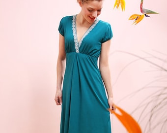 Empirekleid SUSETTA mit V-Ausschnitt petrol