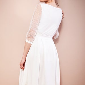 Simple bridal top with dotted tulle sleeves wedding dress two-piece registry office LEILA image 7