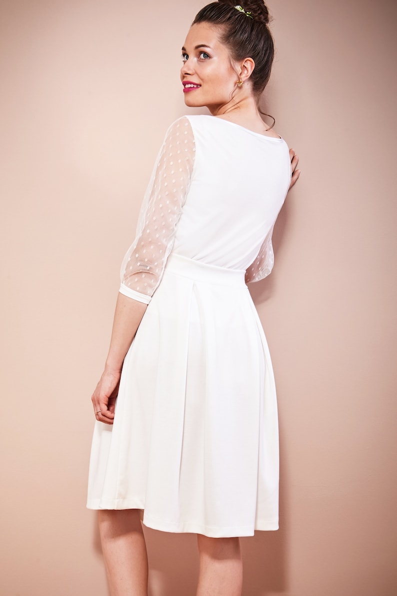 Simple bridal top with dotted tulle sleeves wedding dress two-piece registry office LEILA image 7