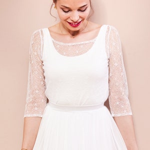 Boho Braut Spitzentop mit 3/4-Ärmeln, Hochzeitsoberteil für Brautkleid Zweiteiler VALESKA Bild 2