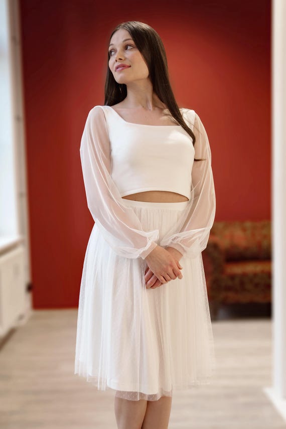 Jupe courte en tulle à pois en tulle doux, jupe de mariée en